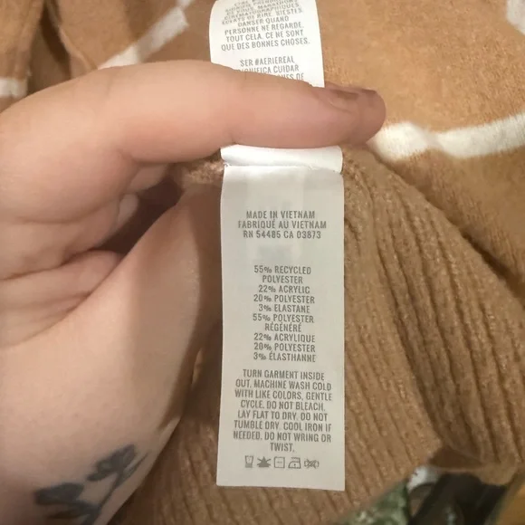 Aerie V-Neck Sweater - Brown and White Stripes size small - Picture 5 of 7